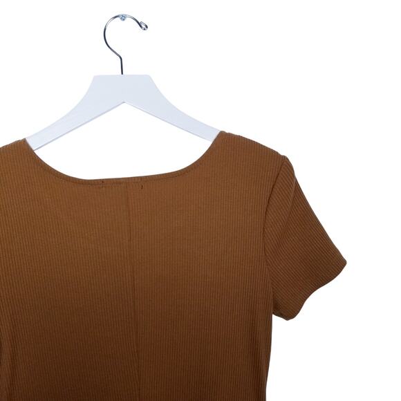 MIKAROSE Ribbed Knit Scoop Neck Sheath Dress Mocha - Size Small - Picture 4 of 7